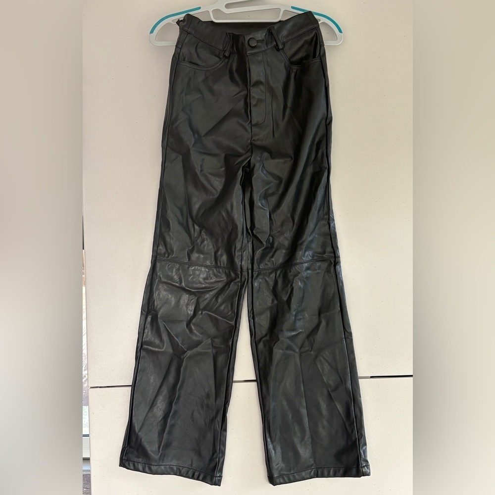 SHEIN Women's Black Faux Leather Flare Pants